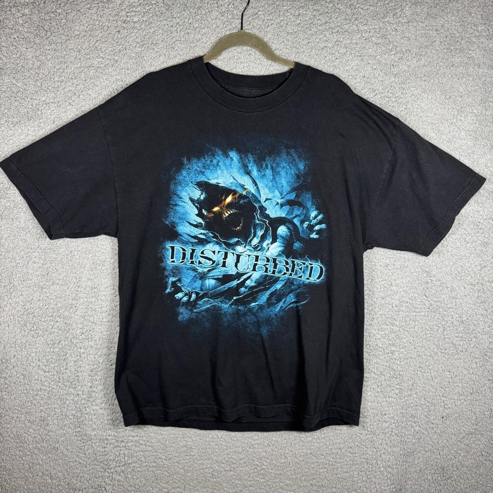 Disturbed Band T-Shirt Mens Black Blue The Guy Mascot Graphic Tee Short Sleeve